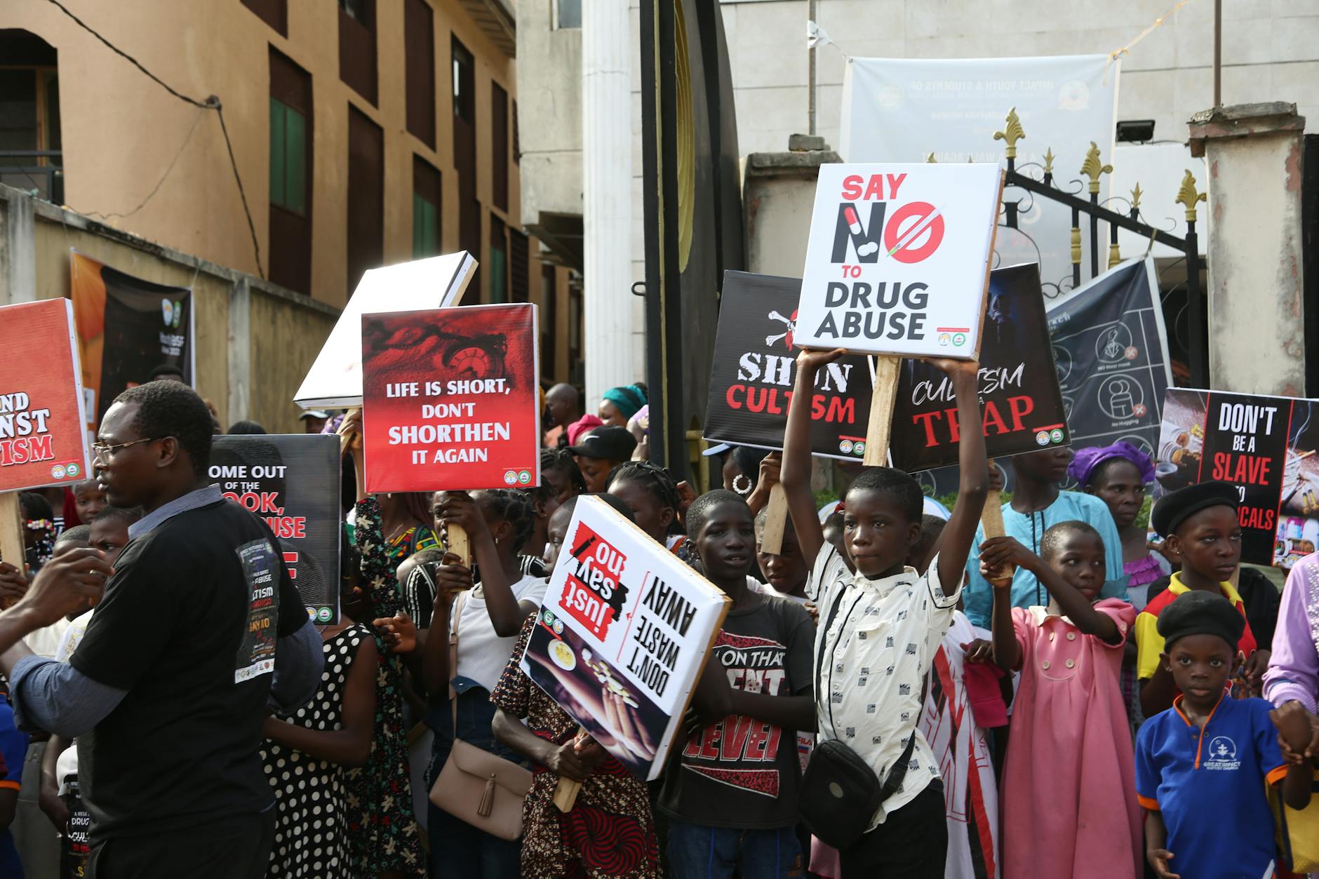 children protesting against abomination