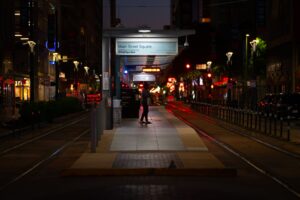 night scene at main street square houston