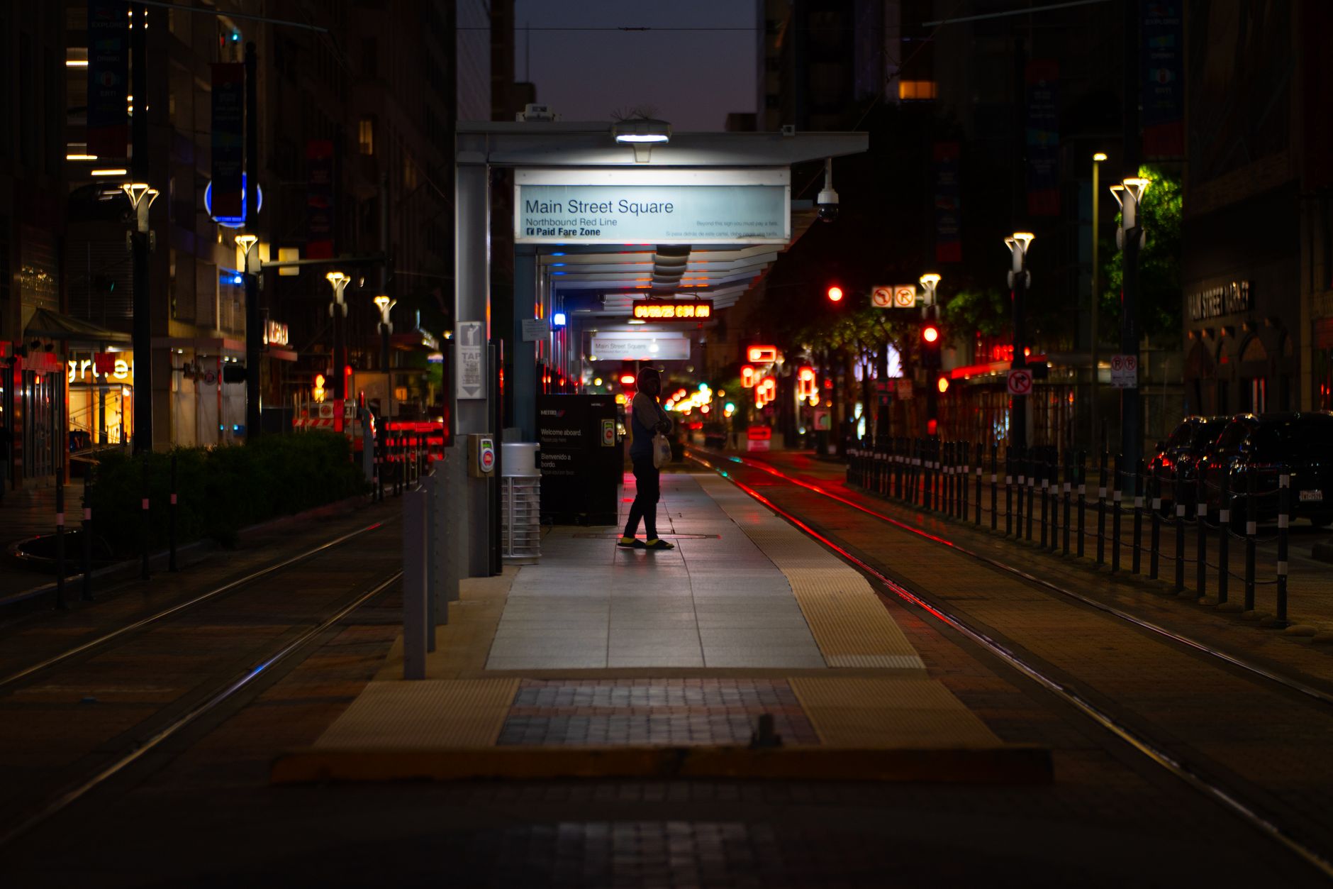 night scene at main street square houston