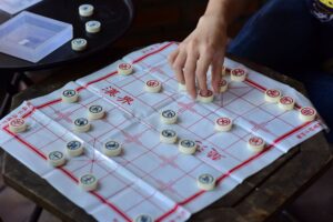 close up of strategic chinese chess game